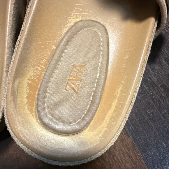 Zara suede cross strap slip on sandals women’s size 38 or 7.5 tan boho hippie Ti - Picture 4 of 7